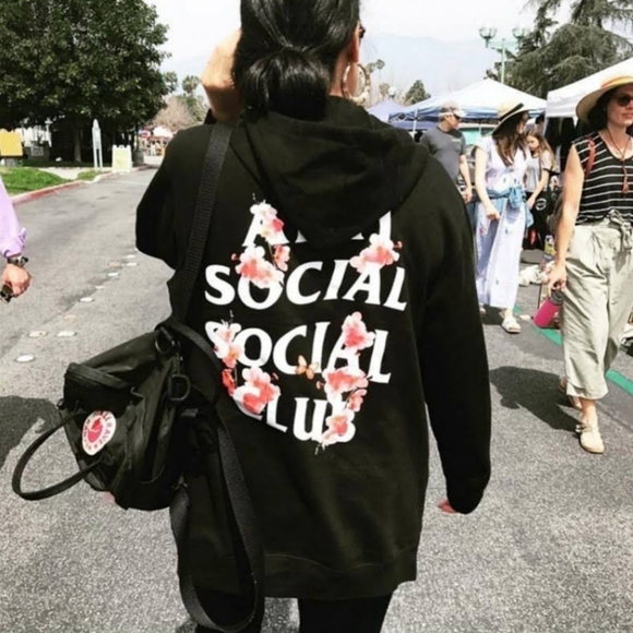 Anti Social Social Club Tops - Anti Social Social Club Kkoch Black Floral Butterfly Graphic Hooded Sweatshirt